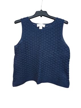 Norton McNaughton Navy Crochet Knit Tank
